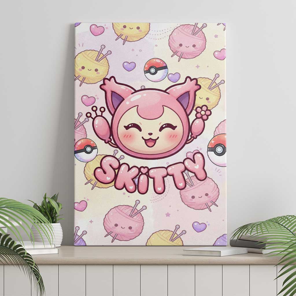 Skitty Pokémon Canvas Wall Art Pastel Kawaii Yarn Art Style