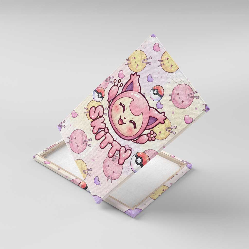 Skitty Pokémon Canvas Wall Art Pastel Kawaii Yarn Art Style