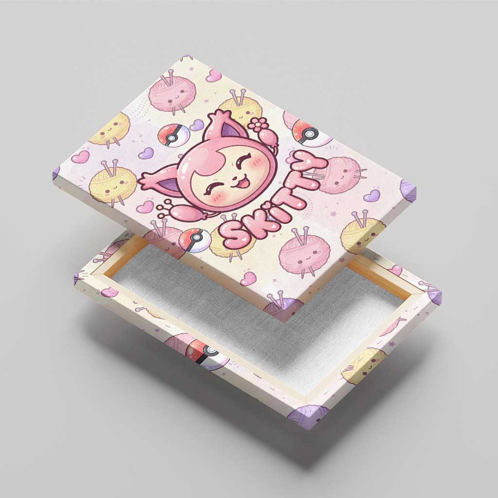 Skitty Pokémon Canvas Wall Art Pastel Kawaii Yarn Art Style