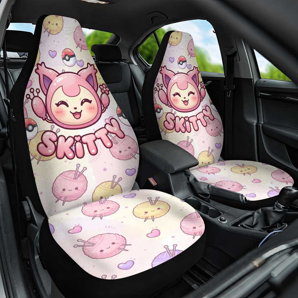 Skitty Pokémon Car Seat Cover Pastel Kawaii Yarn Art Style