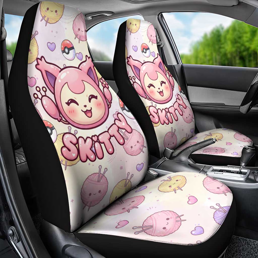 Skitty Pokémon Car Seat Cover Pastel Kawaii Yarn Art Style