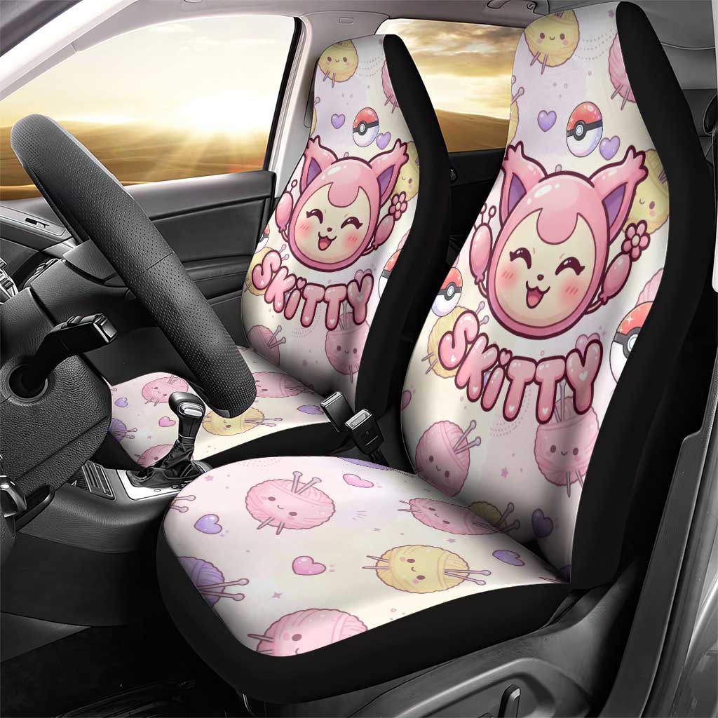 Skitty Pokémon Car Seat Cover Pastel Kawaii Yarn Art Style