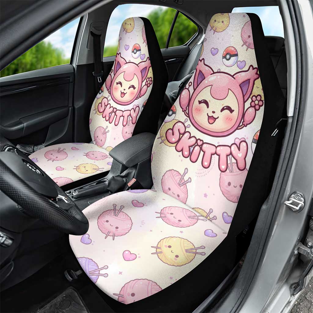 Skitty Pokémon Car Seat Cover Pastel Kawaii Yarn Art Style