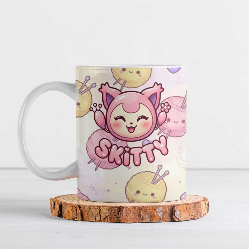 Skitty Pokémon Ceramic Mug Pastel Kawaii Yarn Art Style