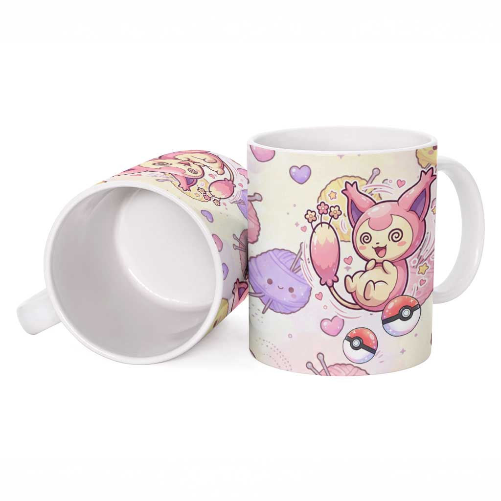 Skitty Pokémon Ceramic Mug Pastel Kawaii Yarn Art Style