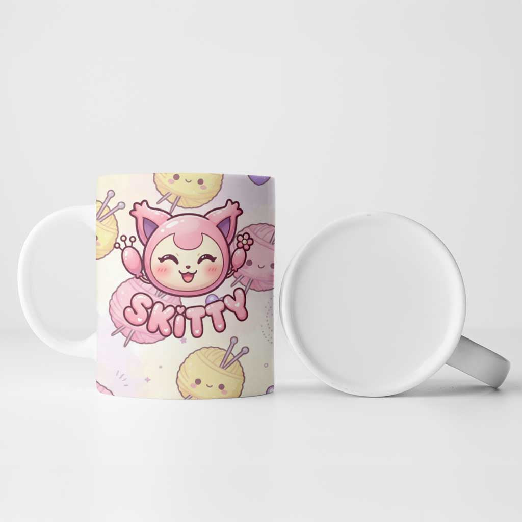 Skitty Pokémon Ceramic Mug Pastel Kawaii Yarn Art Style