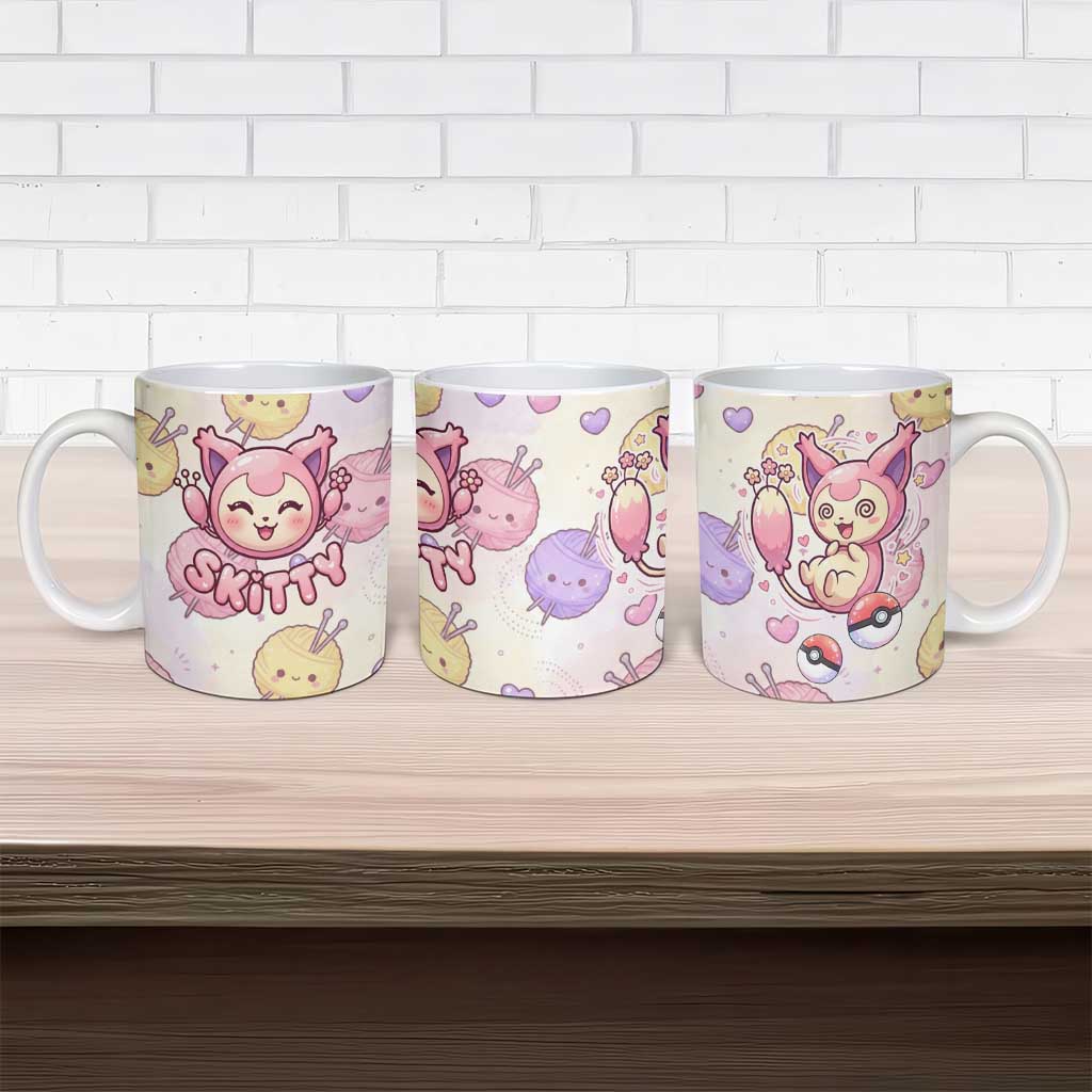 Skitty Pokémon Ceramic Mug Pastel Kawaii Yarn Art Style