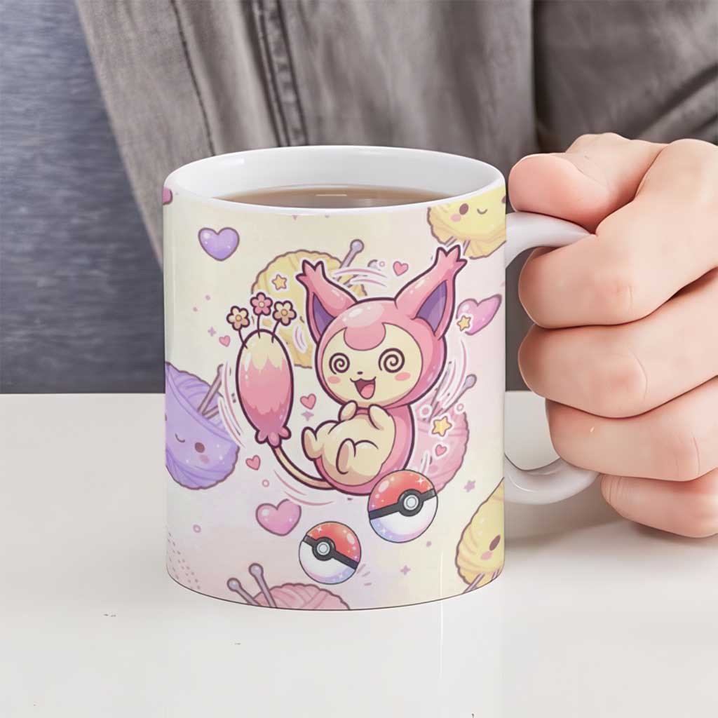 Skitty Pokémon Ceramic Mug Pastel Kawaii Yarn Art Style
