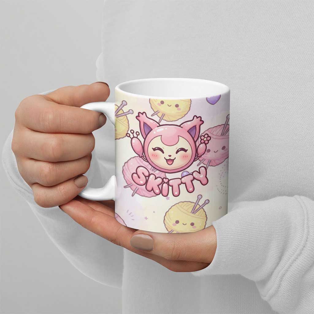 Skitty Pokémon Ceramic Mug Pastel Kawaii Yarn Art Style
