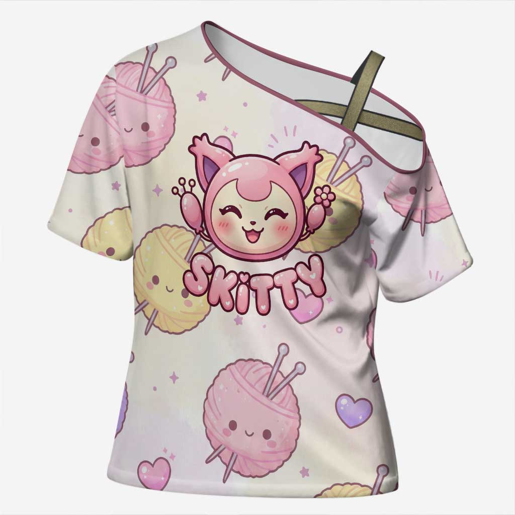 Skitty Pokémon Cross Shoulder Shirt Pastel Kawaii Yarn Art Style