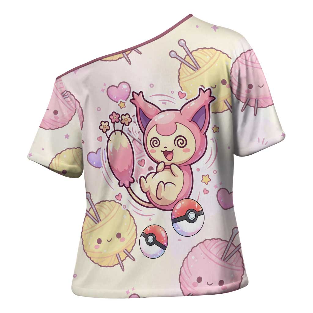 Skitty Pokémon Cross Shoulder Shirt Pastel Kawaii Yarn Art Style