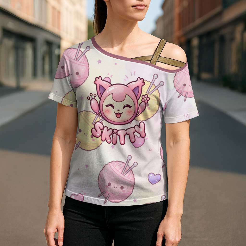 Skitty Pokémon Cross Shoulder Shirt Pastel Kawaii Yarn Art Style