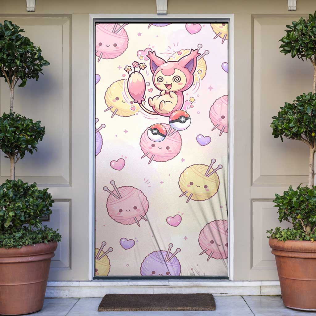 Skitty Pokémon Door Cover Pastel Kawaii Yarn Art Style