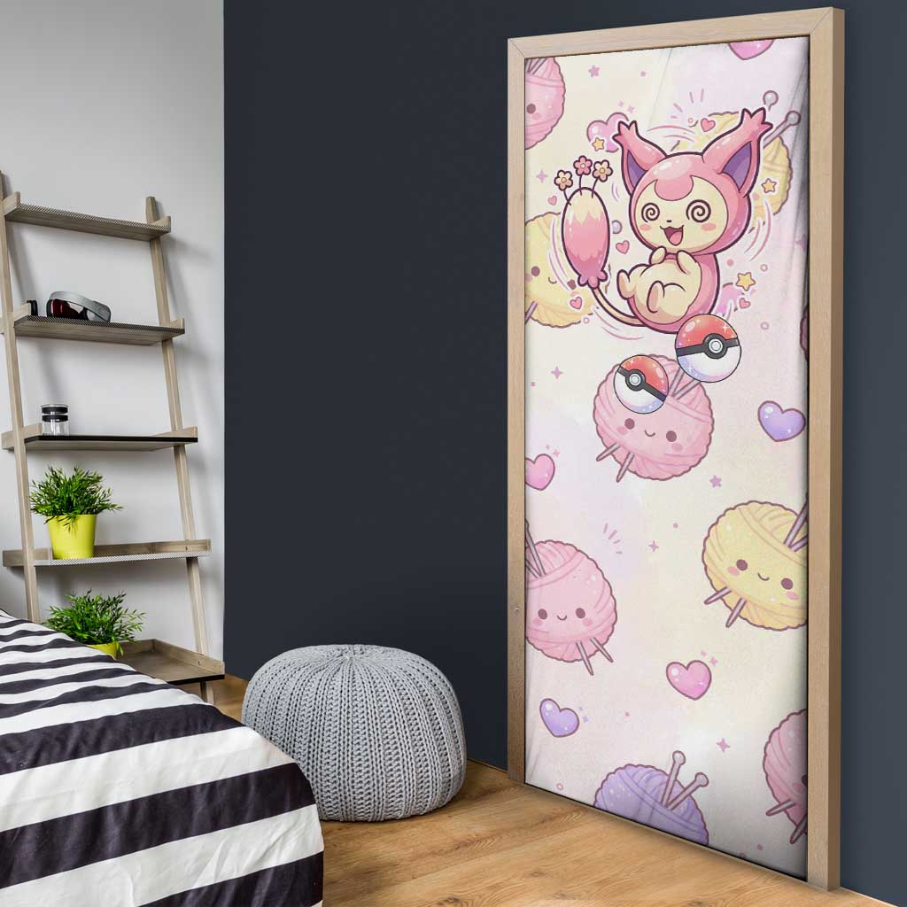 Skitty Pokémon Door Cover Pastel Kawaii Yarn Art Style