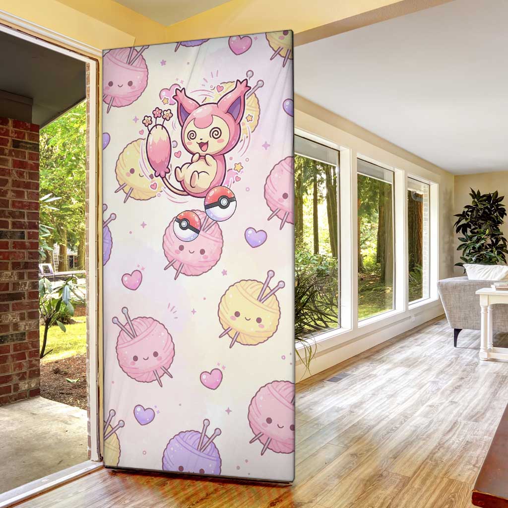 Skitty Pokémon Door Cover Pastel Kawaii Yarn Art Style