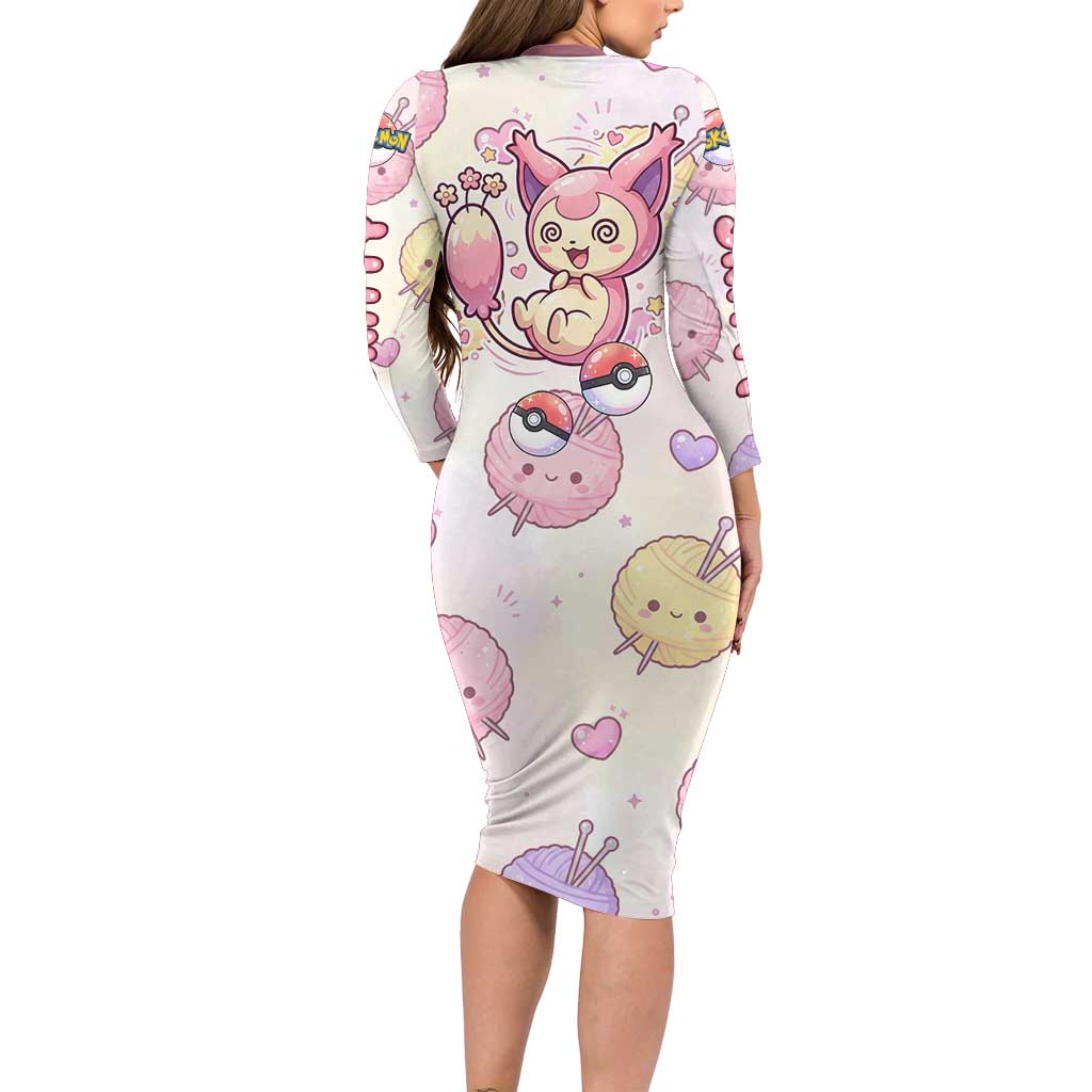 Skitty Pokémon Family Matching Long Sleeve Bodycon Dress and Hawaiian Shirt Pastel Kawaii Yarn Art Style
