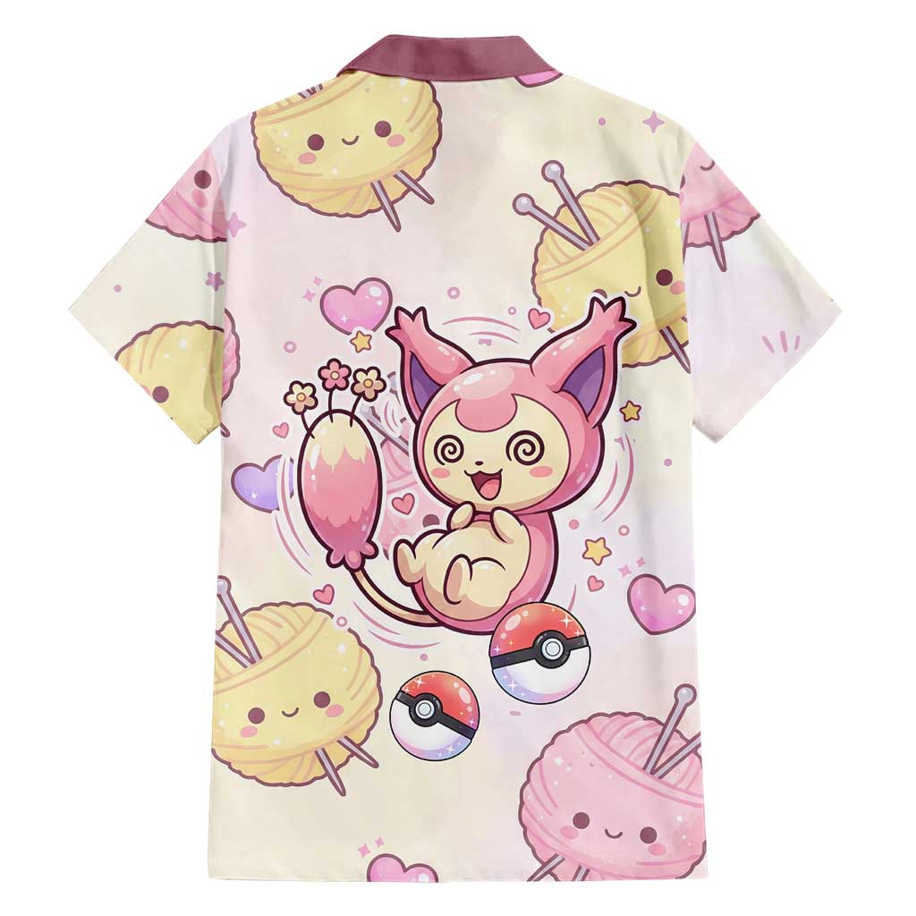Skitty Pokémon Family Matching Off Shoulder Maxi Dress and Hawaiian Shirt Pastel Kawaii Yarn Art Style