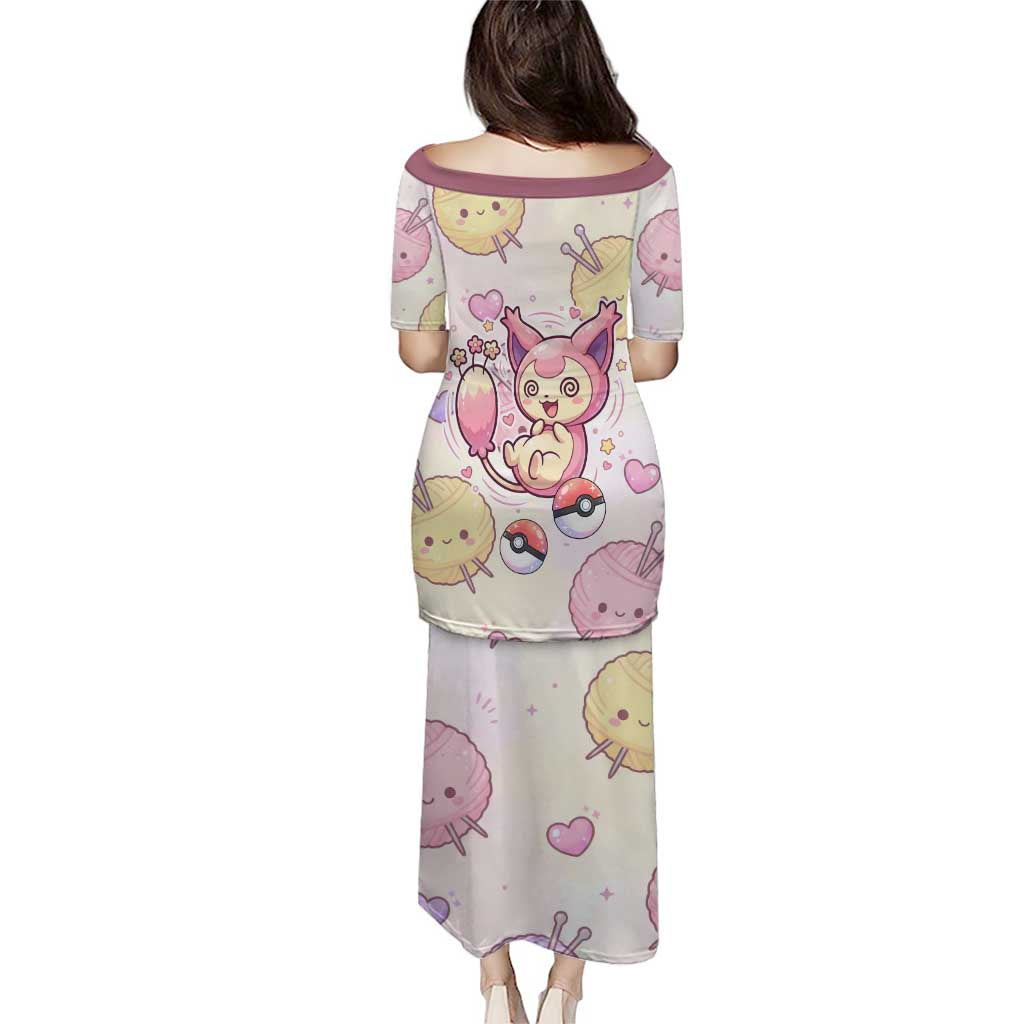 Skitty Pokémon Family Matching Puletasi and Hawaiian Shirt Pastel Kawaii Yarn Art Style