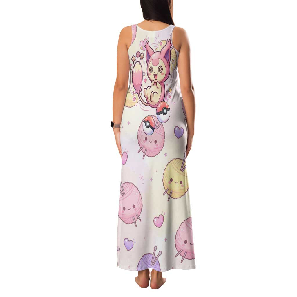 Skitty Pokémon Family Matching Tank Maxi Dress and Hawaiian Shirt Pastel Kawaii Yarn Art Style