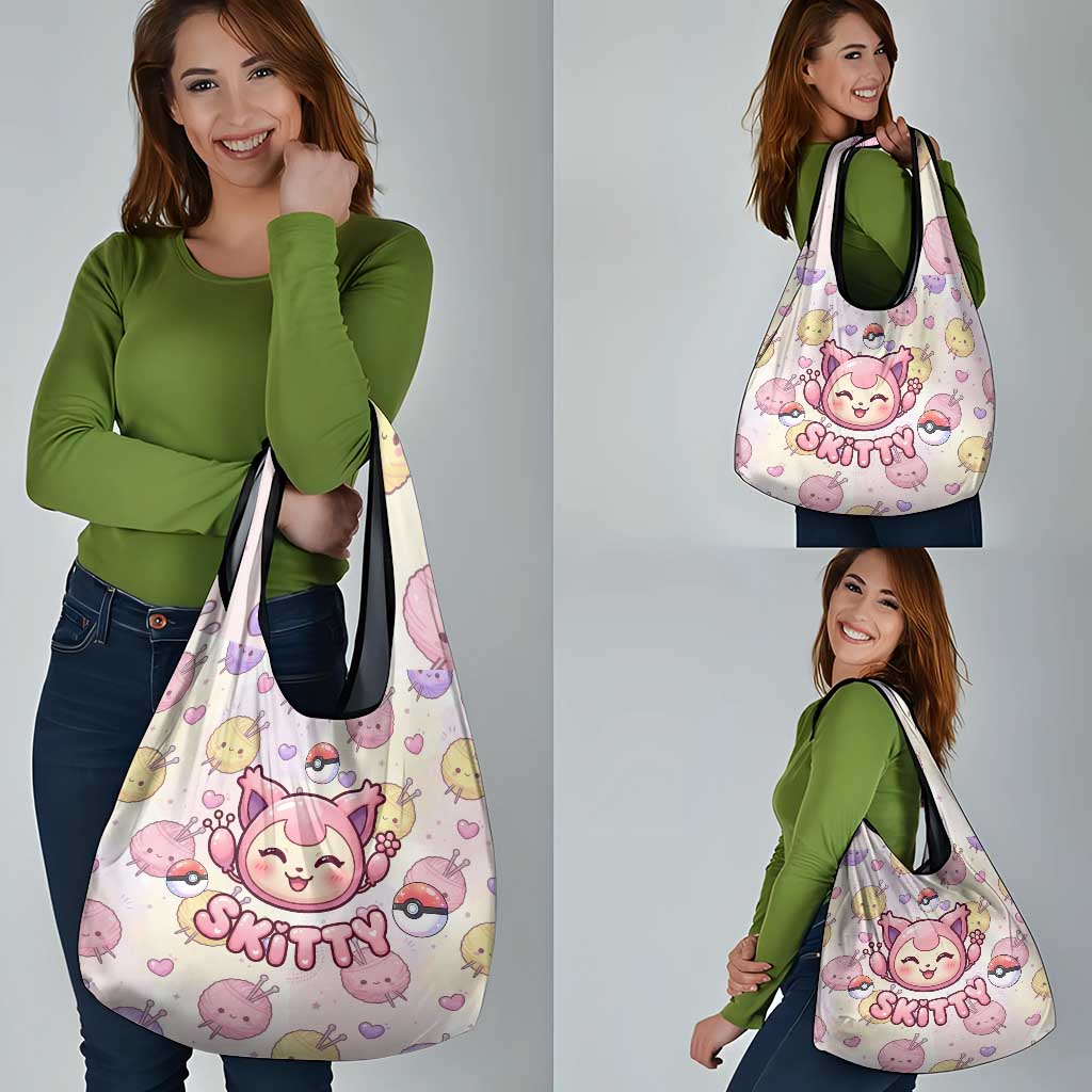 Skitty Pokémon Grocery Bag Pastel Kawaii Yarn Art Style