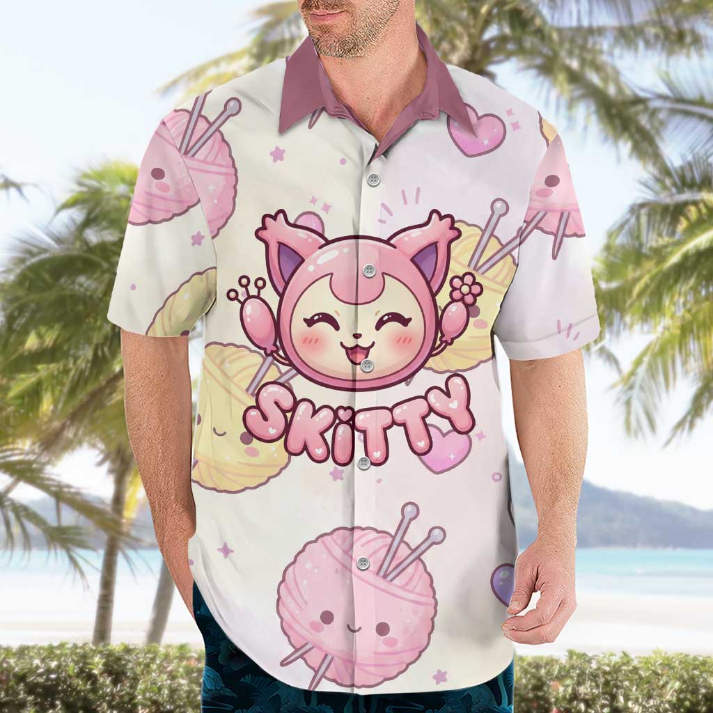 Skitty Pokémon Hawaiian Shirt Pastel Kawaii Yarn Art Style