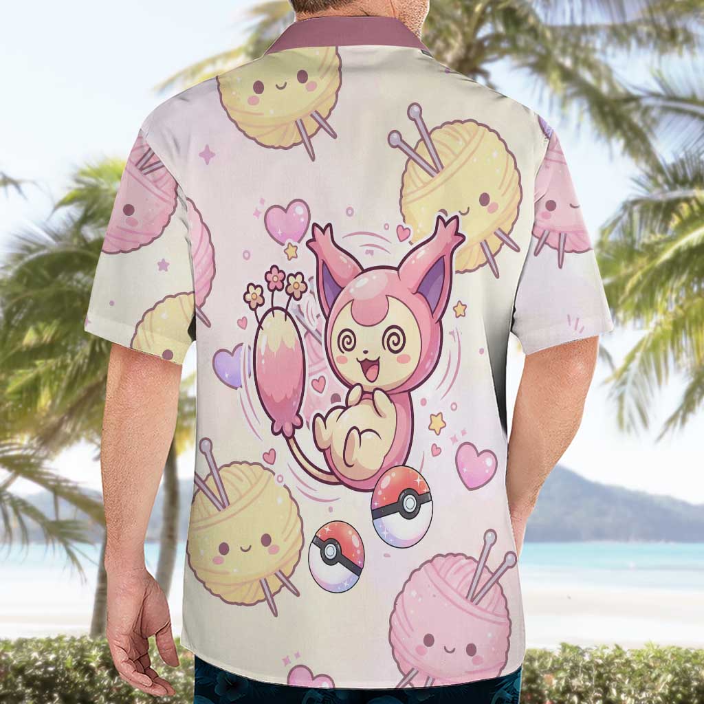 Skitty Pokémon Hawaiian Shirt Pastel Kawaii Yarn Art Style