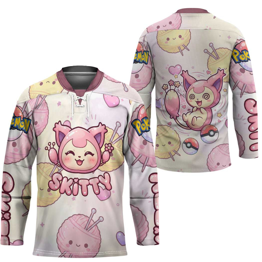 Skitty Pokémon Hockey Jersey Pastel Kawaii Yarn Art Style
