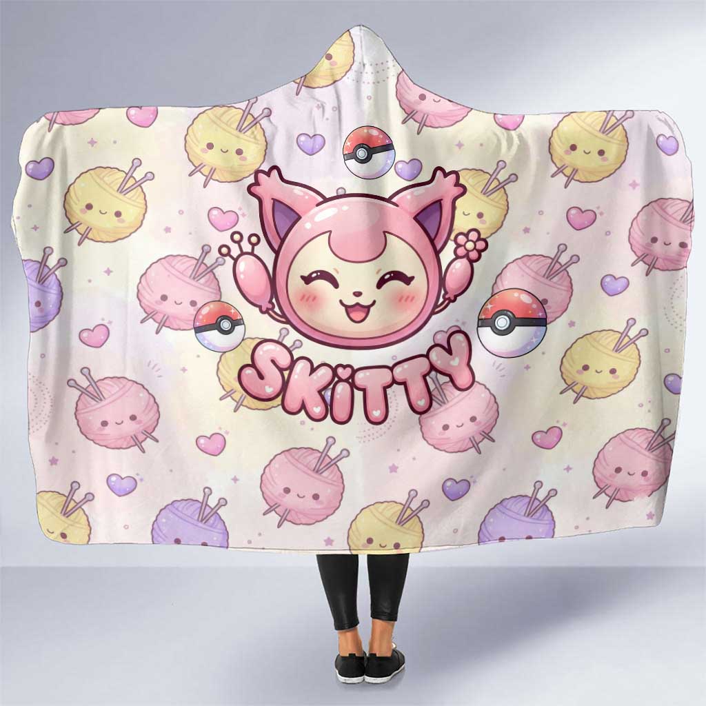 Skitty Pokémon Hooded Blanket Pastel Kawaii Yarn Art Style