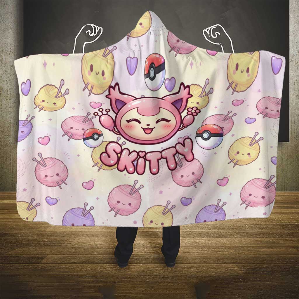 Skitty Pokémon Hooded Blanket Pastel Kawaii Yarn Art Style