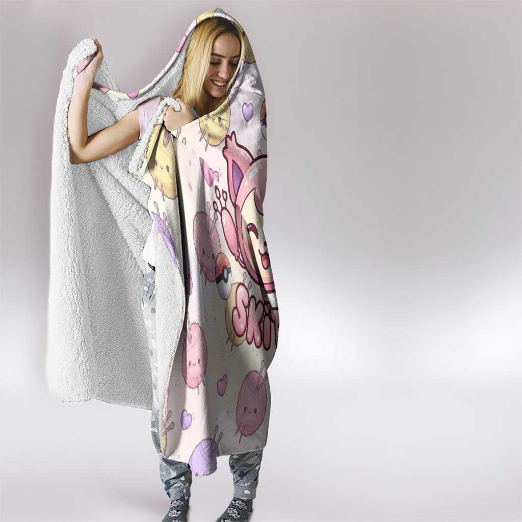 Skitty Pokémon Hooded Blanket Pastel Kawaii Yarn Art Style