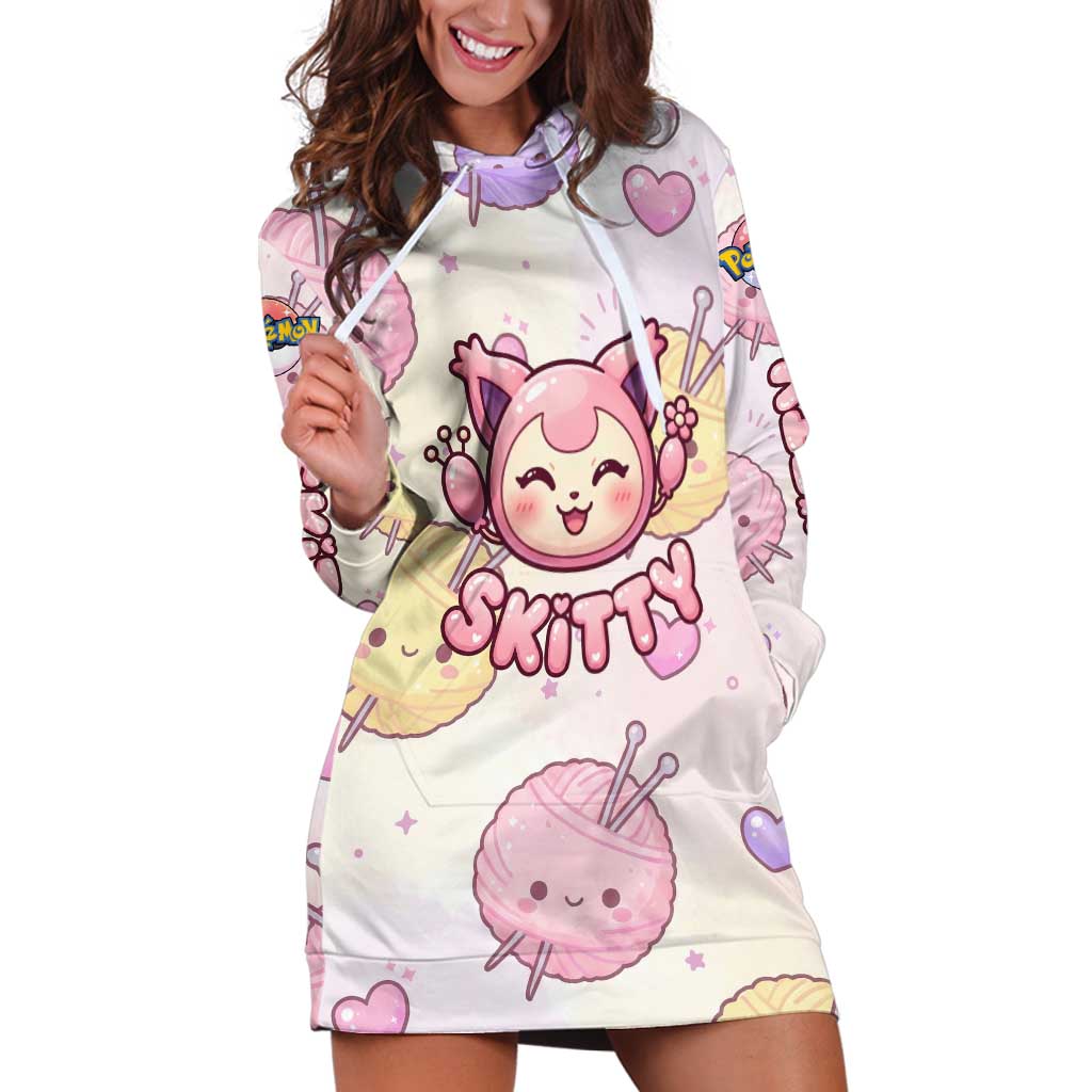 Skitty Pokémon Hoodie Dress Pastel Kawaii Yarn Art Style