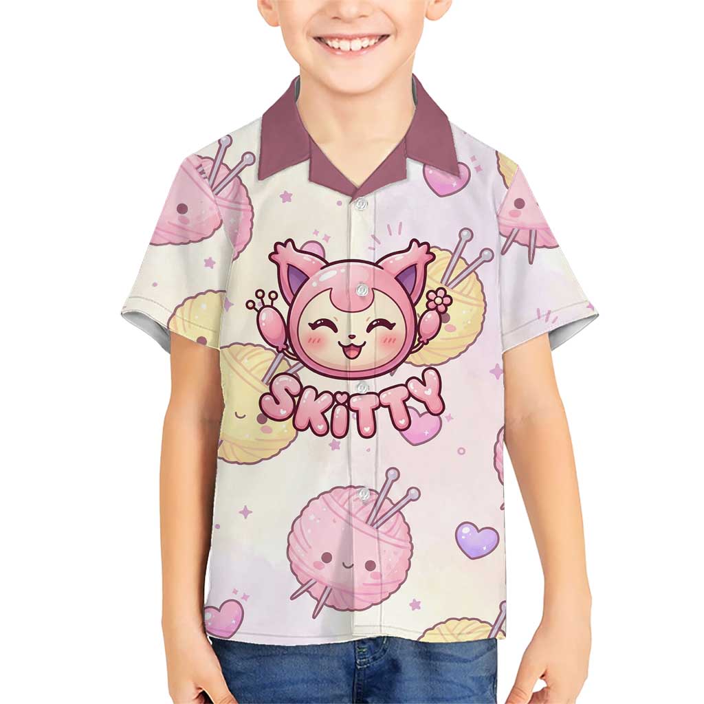 Skitty Pokémon Kid Hawaiian Shirt Pastel Kawaii Yarn Art Style