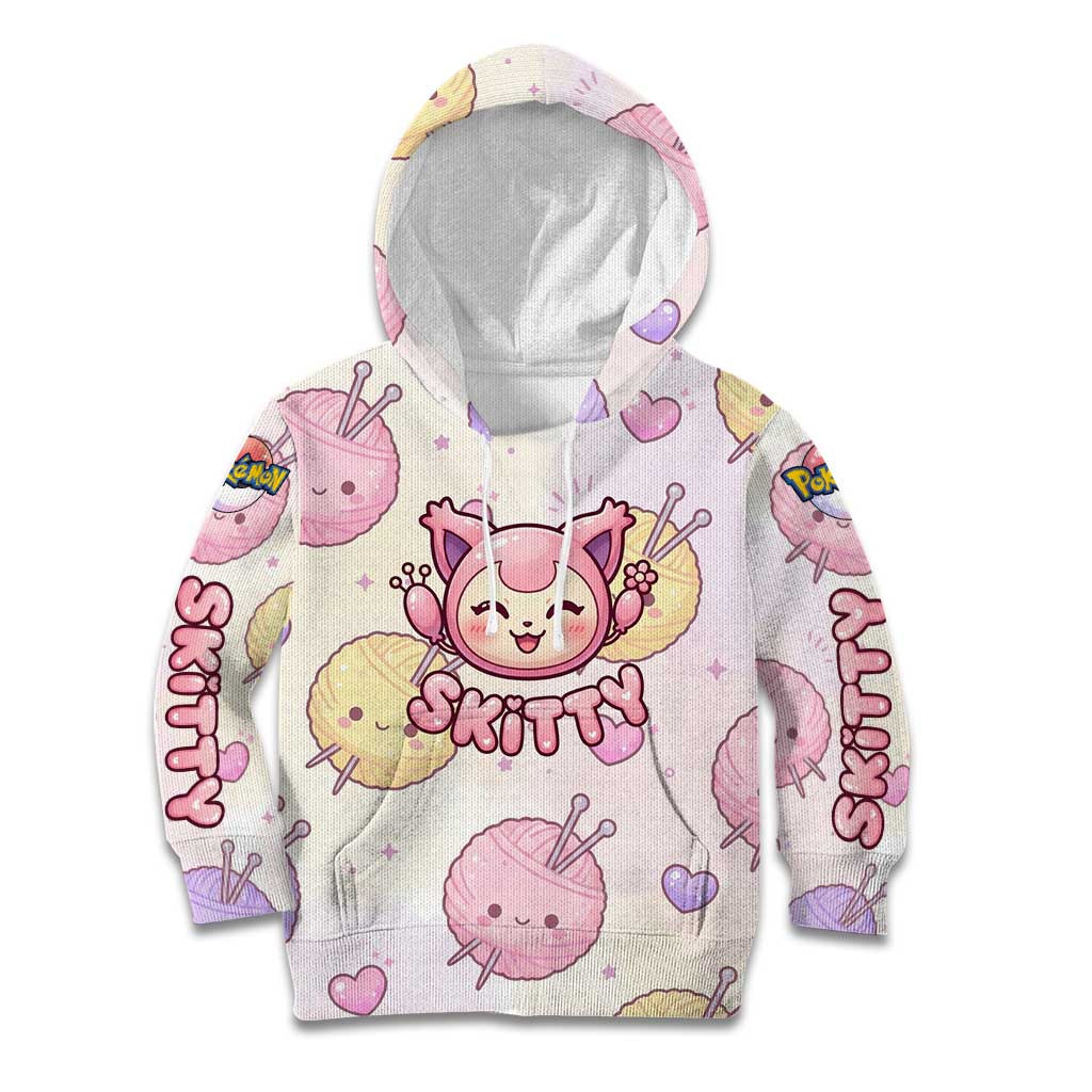 Skitty Pokémon Kid Hoodie Pastel Kawaii Yarn Art Style
