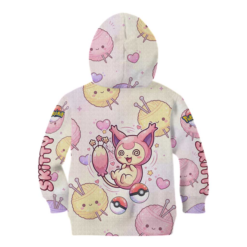 Skitty Pokémon Kid Hoodie Pastel Kawaii Yarn Art Style