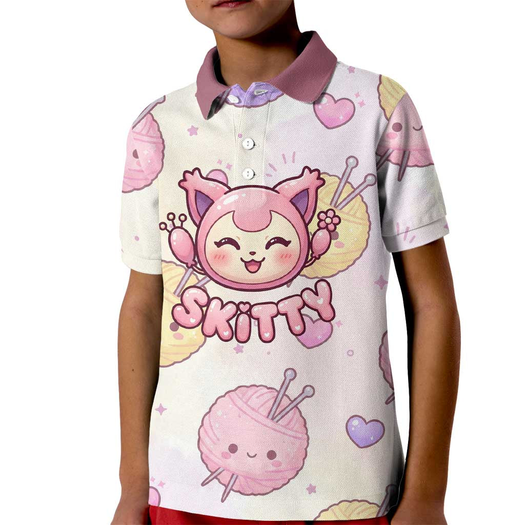 Skitty Pokémon Kid Polo Shirt Pastel Kawaii Yarn Art Style
