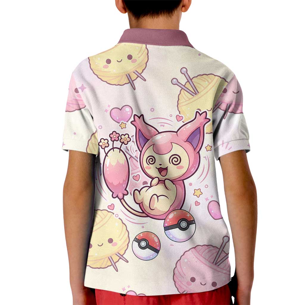 Skitty Pokémon Kid Polo Shirt Pastel Kawaii Yarn Art Style