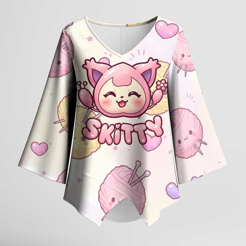 Skitty Pokémon Kimono Sleeve Blouse Pastel Kawaii Yarn Art Style