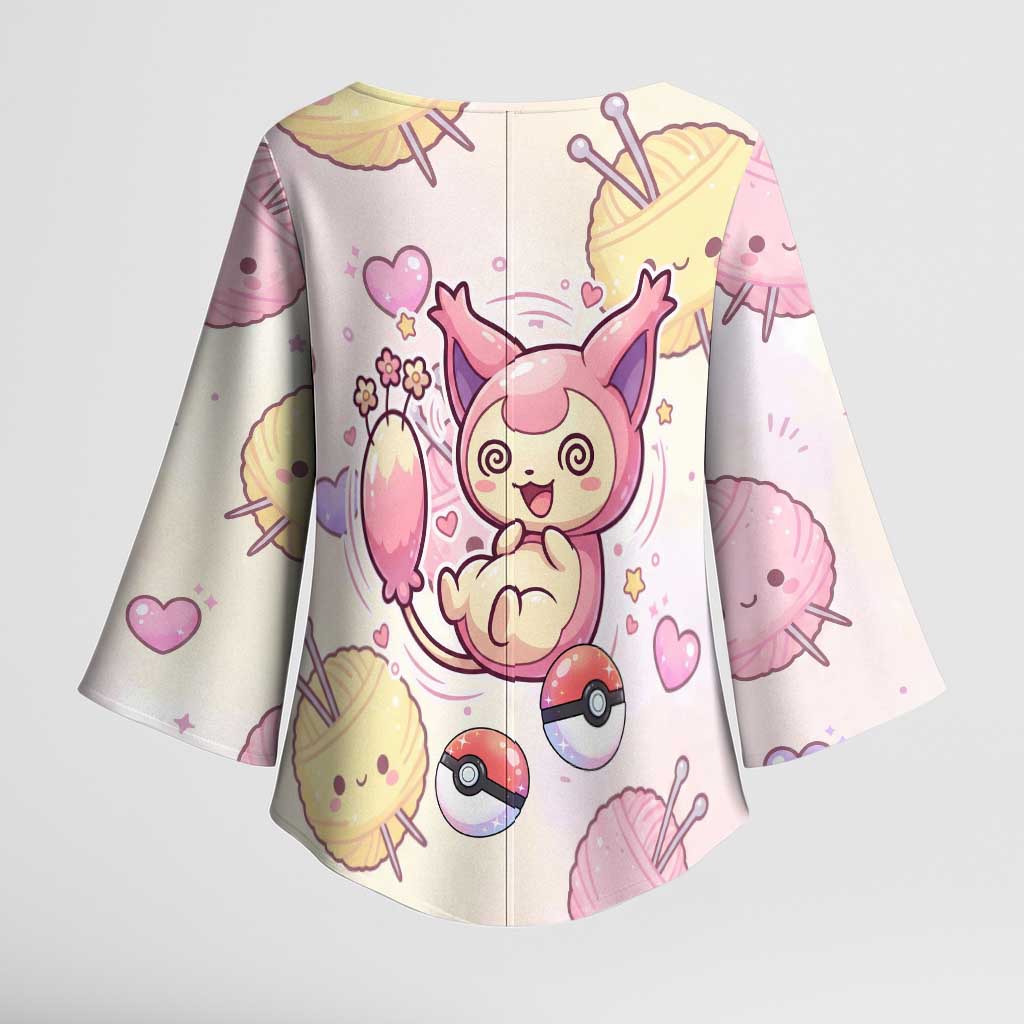 Skitty Pokémon Kimono Sleeve Blouse Pastel Kawaii Yarn Art Style