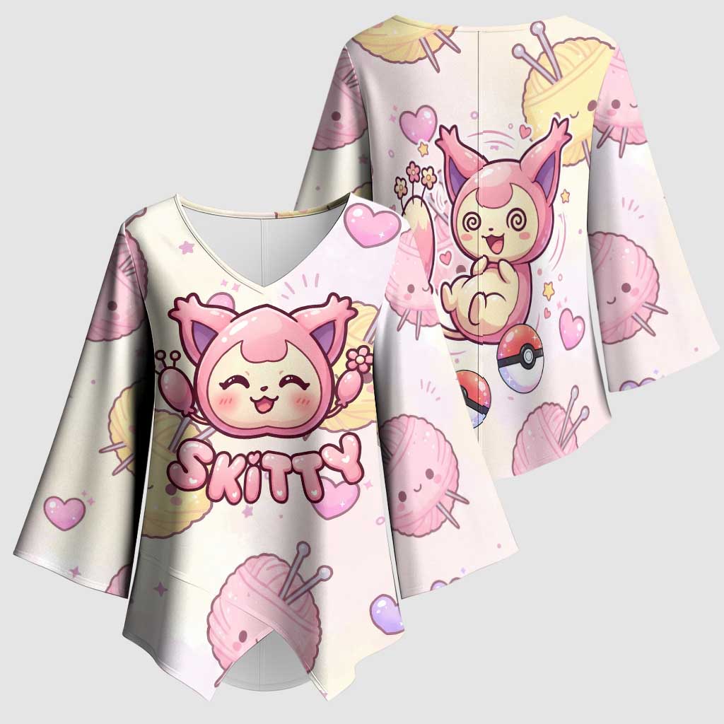 Skitty Pokémon Kimono Sleeve Blouse Pastel Kawaii Yarn Art Style