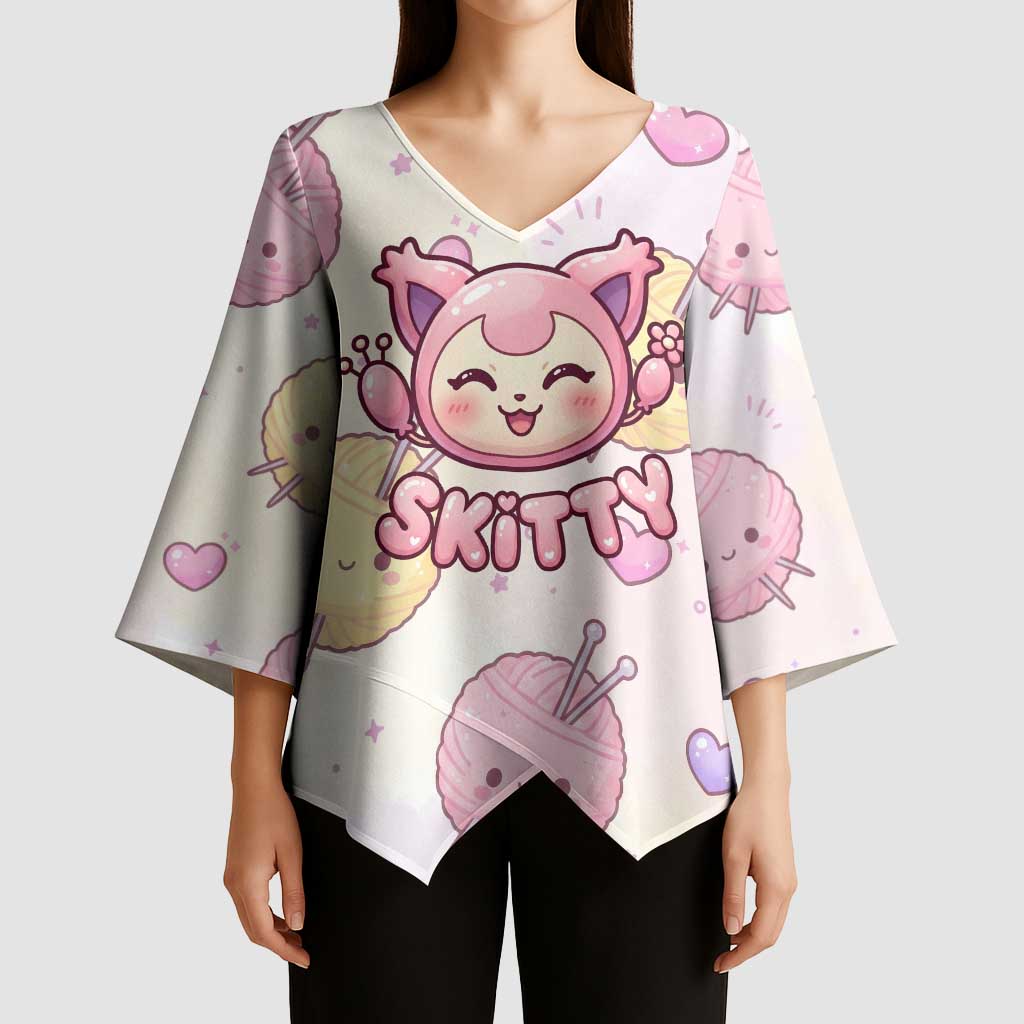 Skitty Pokémon Kimono Sleeve Blouse Pastel Kawaii Yarn Art Style
