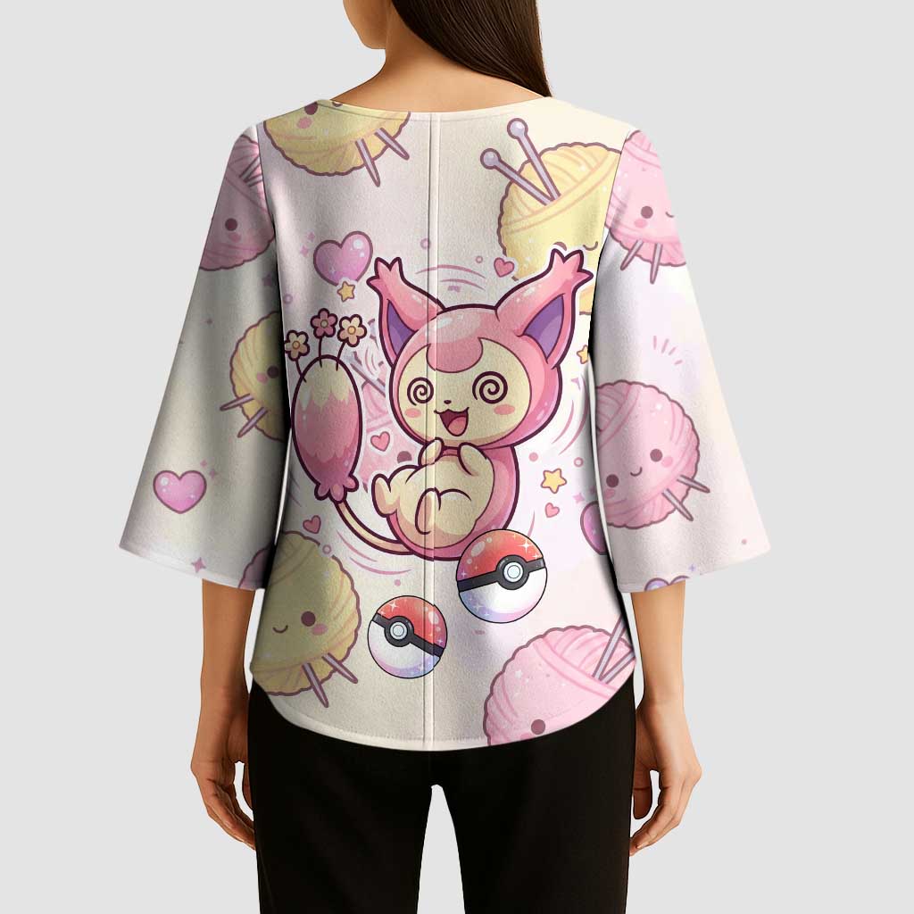 Skitty Pokémon Kimono Sleeve Blouse Pastel Kawaii Yarn Art Style