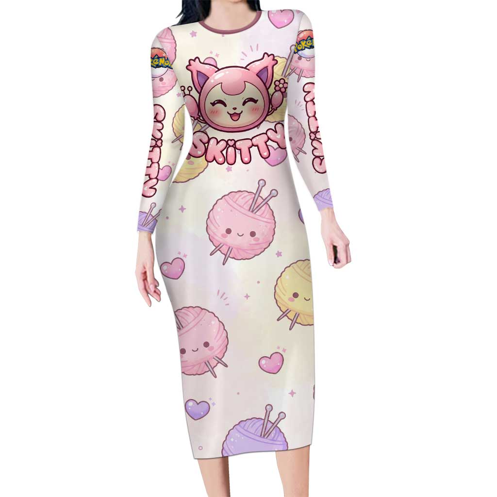 Skitty Pokémon Long Sleeve Bodycon Dress Pastel Kawaii Yarn Art Style