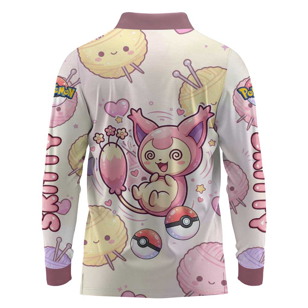 Skitty Pokémon Long Sleeve Polo Shirt Pastel Kawaii Yarn Art Style