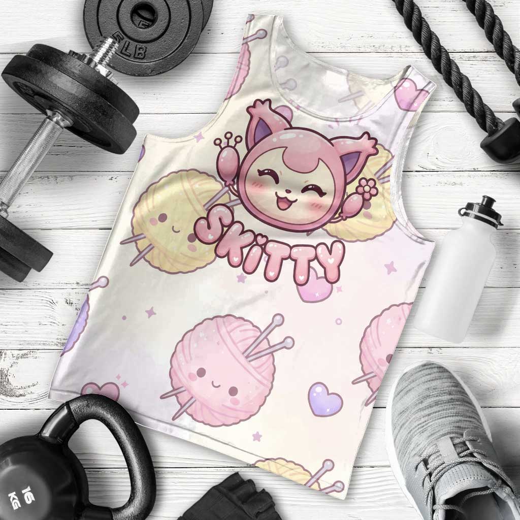 Skitty Pokémon Men Tank Top Pastel Kawaii Yarn Art Style