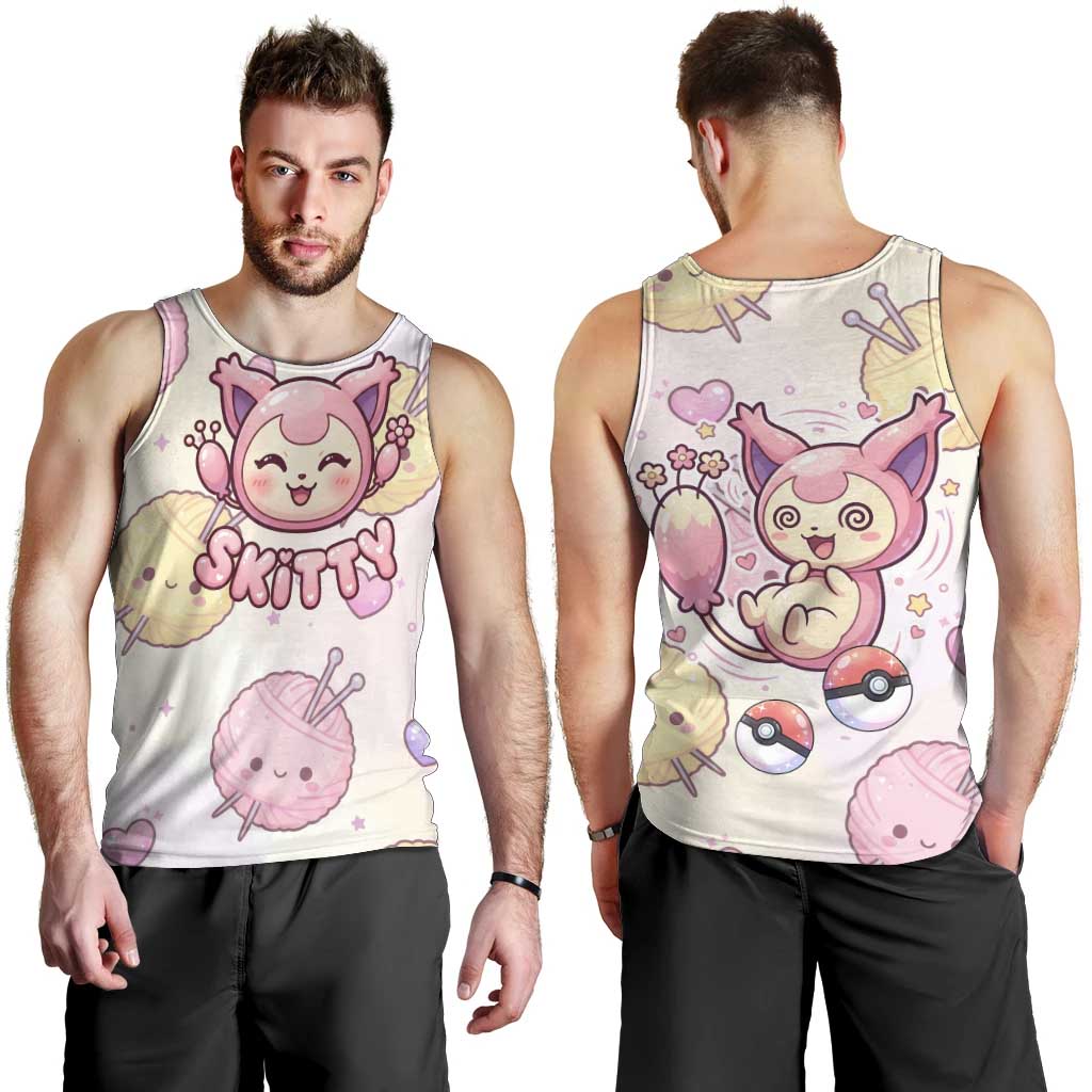 Skitty Pokémon Men Tank Top Pastel Kawaii Yarn Art Style