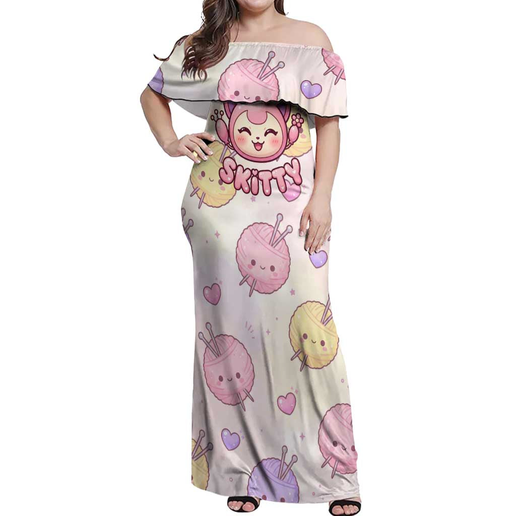 Skitty Pokémon Off Shoulder Maxi Dress Pastel Kawaii Yarn Art Style