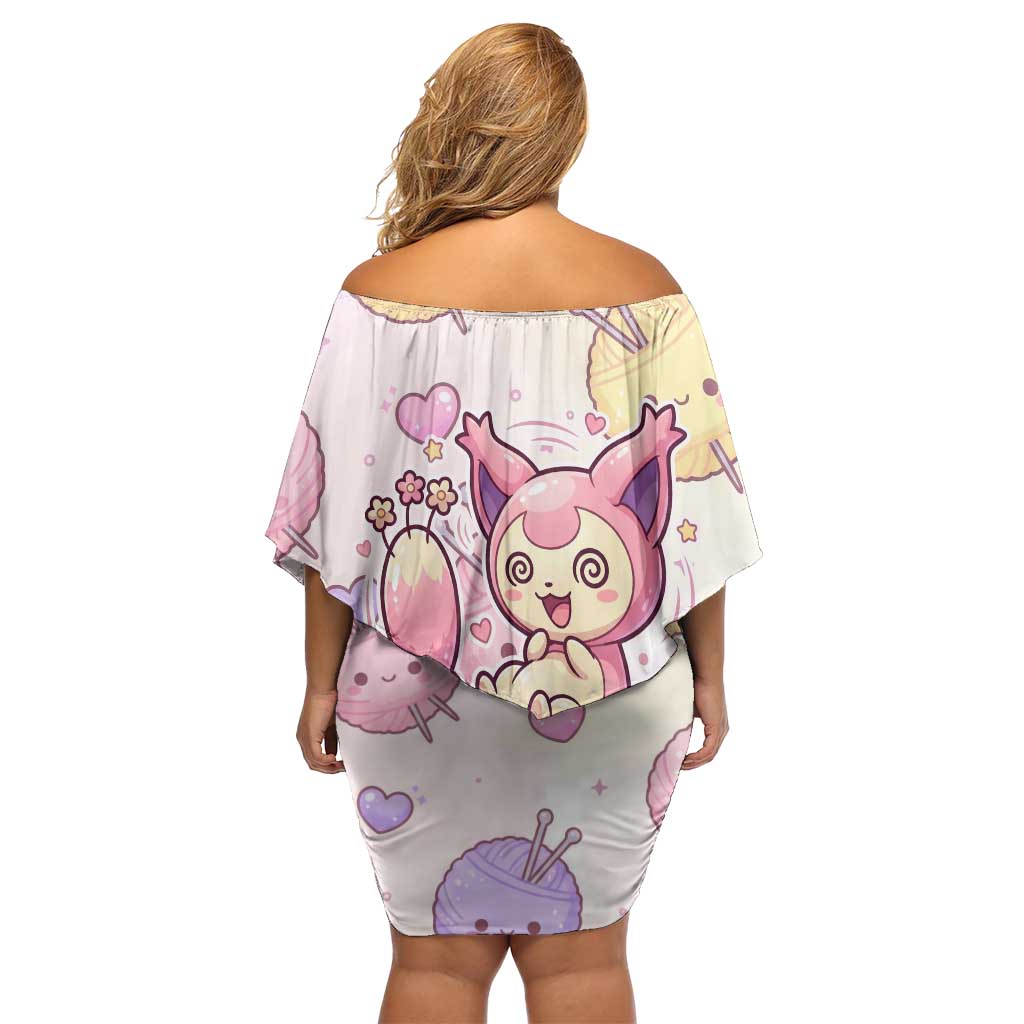 Skitty Pokémon Off Shoulder Short Dress Pastel Kawaii Yarn Art Style