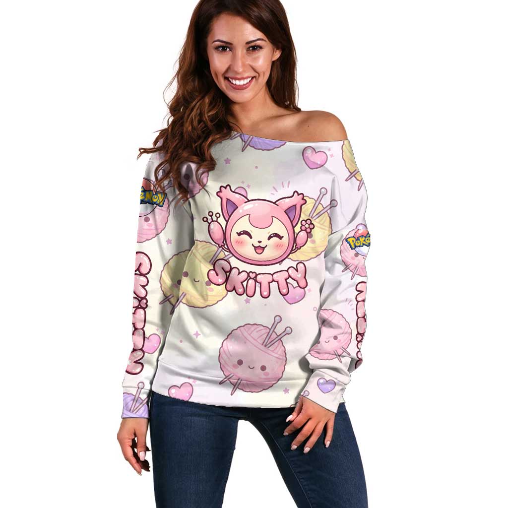 Skitty Pokémon Off Shoulder Sweater Pastel Kawaii Yarn Art Style