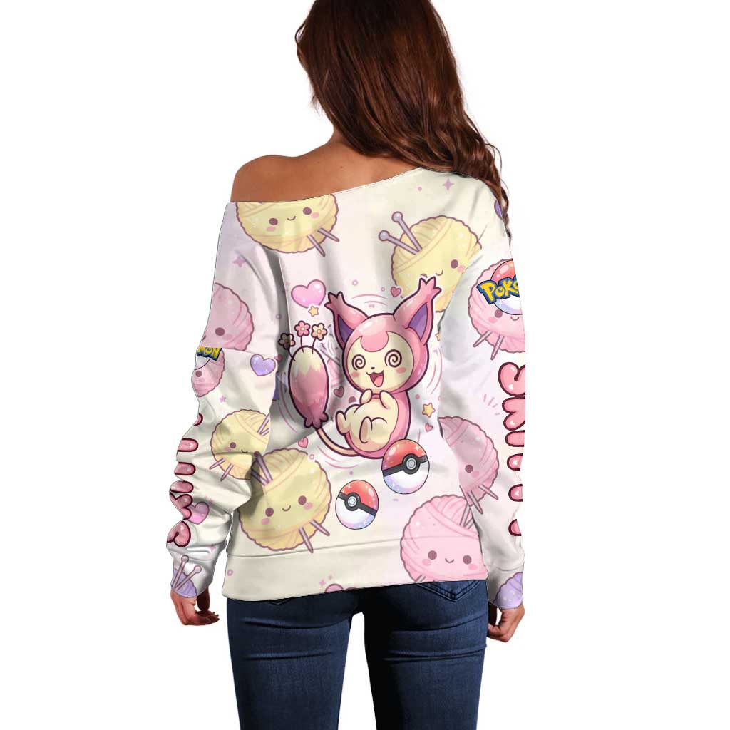 Skitty Pokémon Off Shoulder Sweater Pastel Kawaii Yarn Art Style