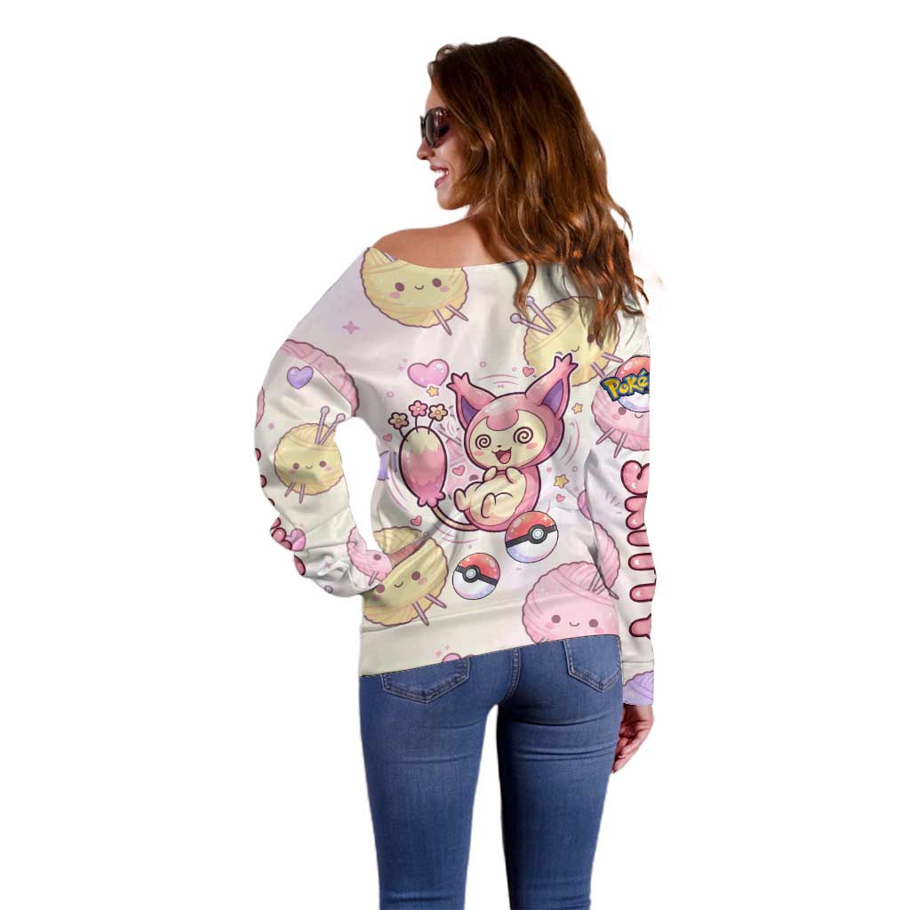 Skitty Pokémon Off Shoulder Sweater Pastel Kawaii Yarn Art Style
